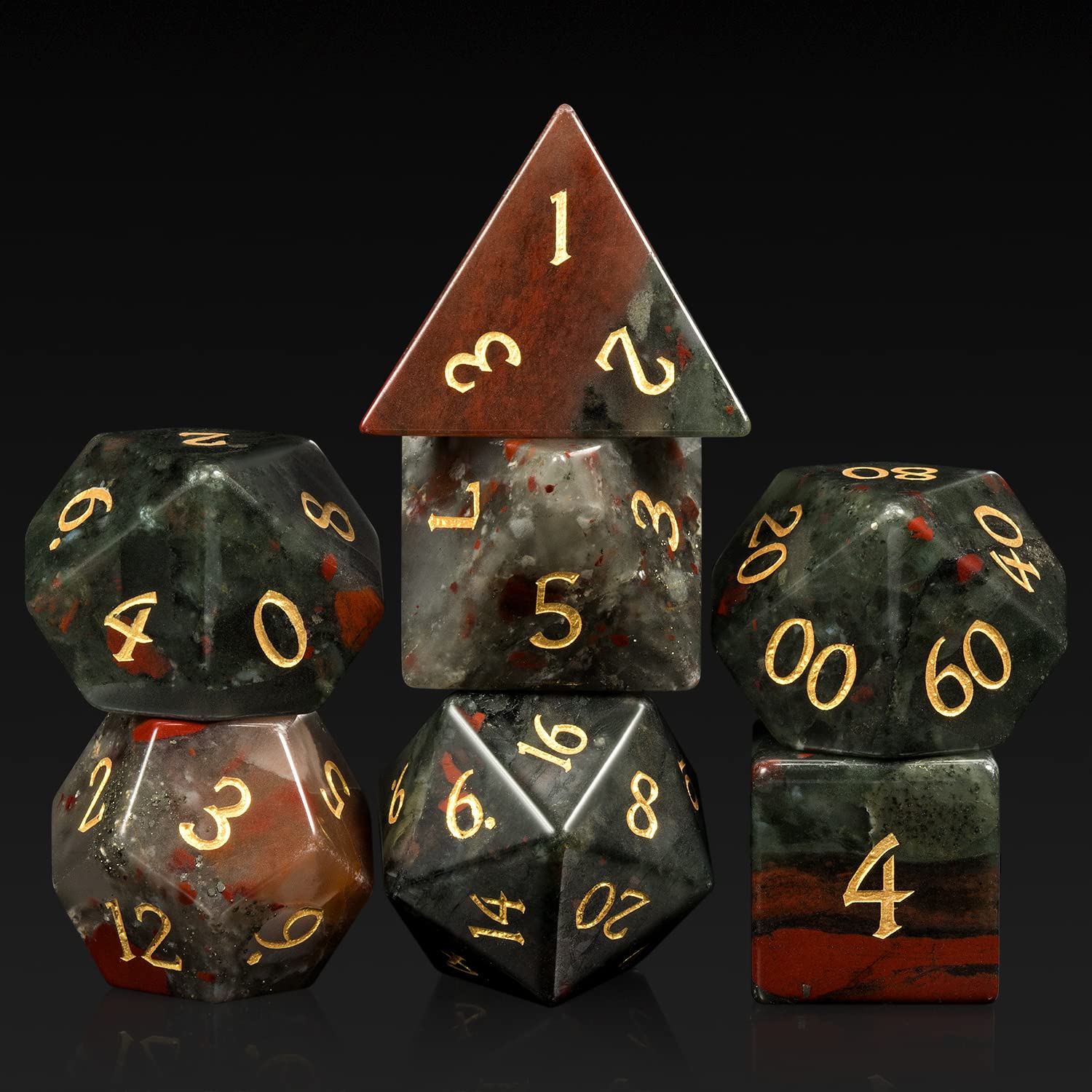 Bloodstone DND Dice Set DNDND 7 PCS Natural Stone D&D Dice with Grogeous Gift Case for Dungeons and Dragon Tabletop Game (Bloods