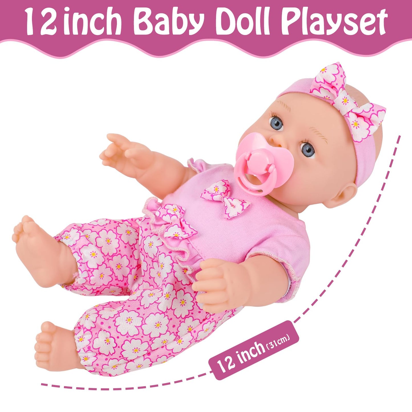 Uzidbto 12 Inch Baby Dolls With Backpack Carrier Can Store Doll Clothes And Accessories,12'' Reborn Baby Doll Set In Gift Box Wi
