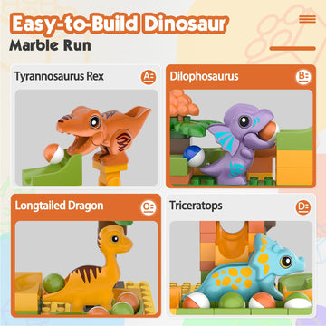Fygurso Marble Runs For Kids 4-8, Dinosaur Toys, Montessori Learning Stem Building Toys With 4 Race Track, Compatible With All M
