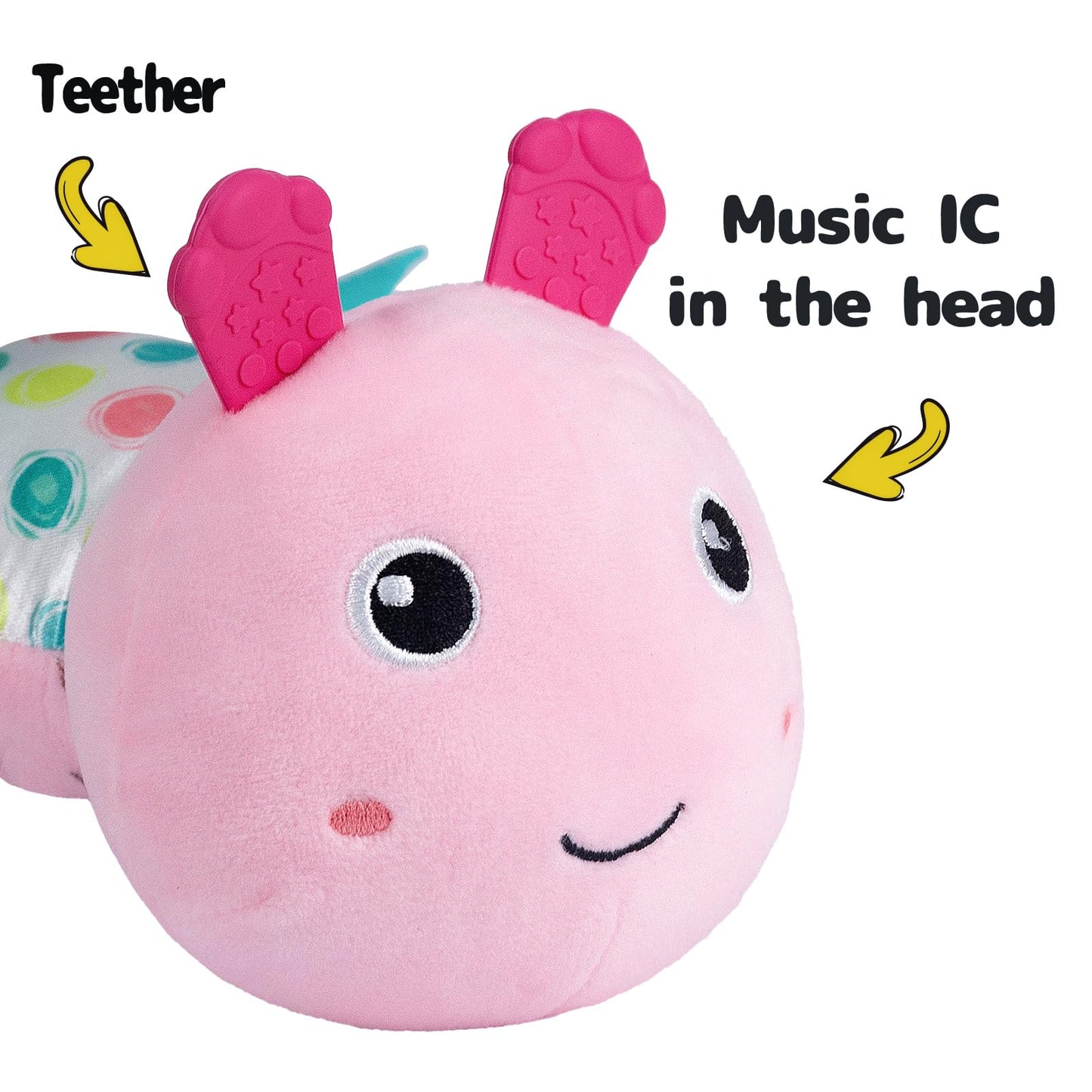 Sumobaby Infant Baby Musical Stuffed Animal Activity Soft Toys With Multi-Sensory Crinkle, Rattle And Textures, For Tummy Time Newborn 0-3-6-12 Months Girls, Caterpillar, Pink