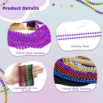 ZYFLSQ 100 Pcs 33'' 7mm Metallic Purple Beads Necklaces, Bulk Mardi Gras Beaded Necklaces, Party Beads Costume Necklaces