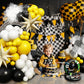 Black And Yellow White Balloon Arch Kit, 115 Pcs Race Car Birthday Party Decorations Balloons Garland, 18 Inch Checkered Mylar E