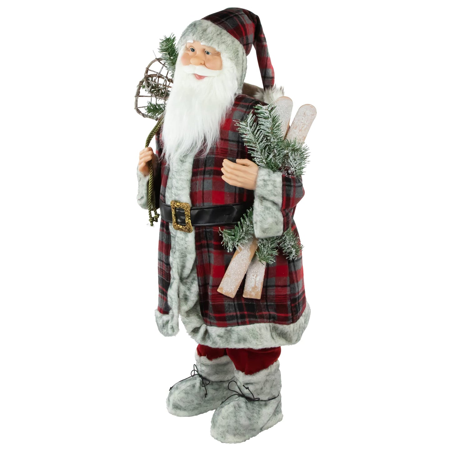 Northlight Alpine Chic Standing Santa Claus with Frosted Pine Snowshoes and Skis Christmas Figure, 3