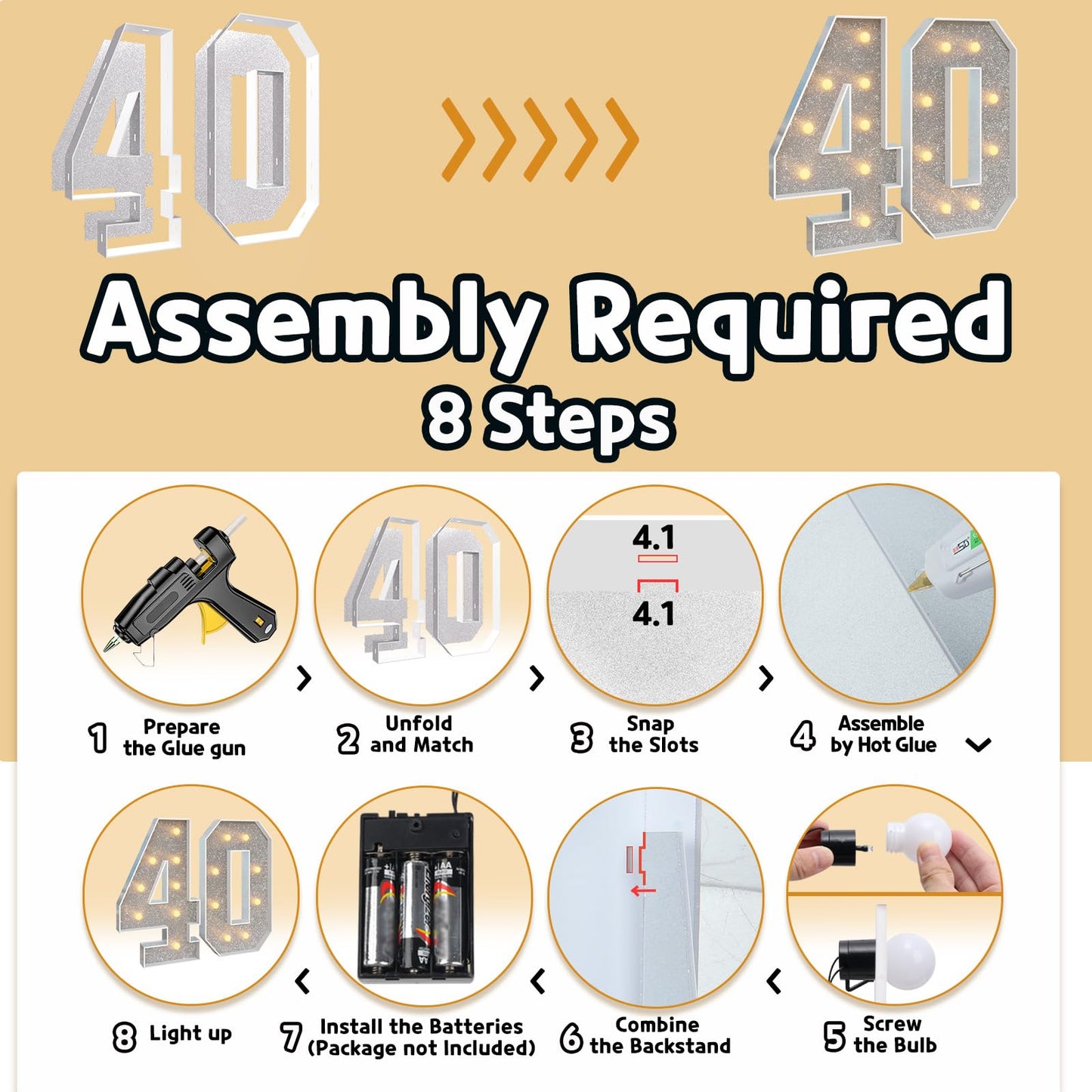 Imprsv 3Ft Silver 40Th-Birthday Decorations Numbers: 40Th Birthday Party Anniversary Decorations Large Light Up Numbers 40 For M