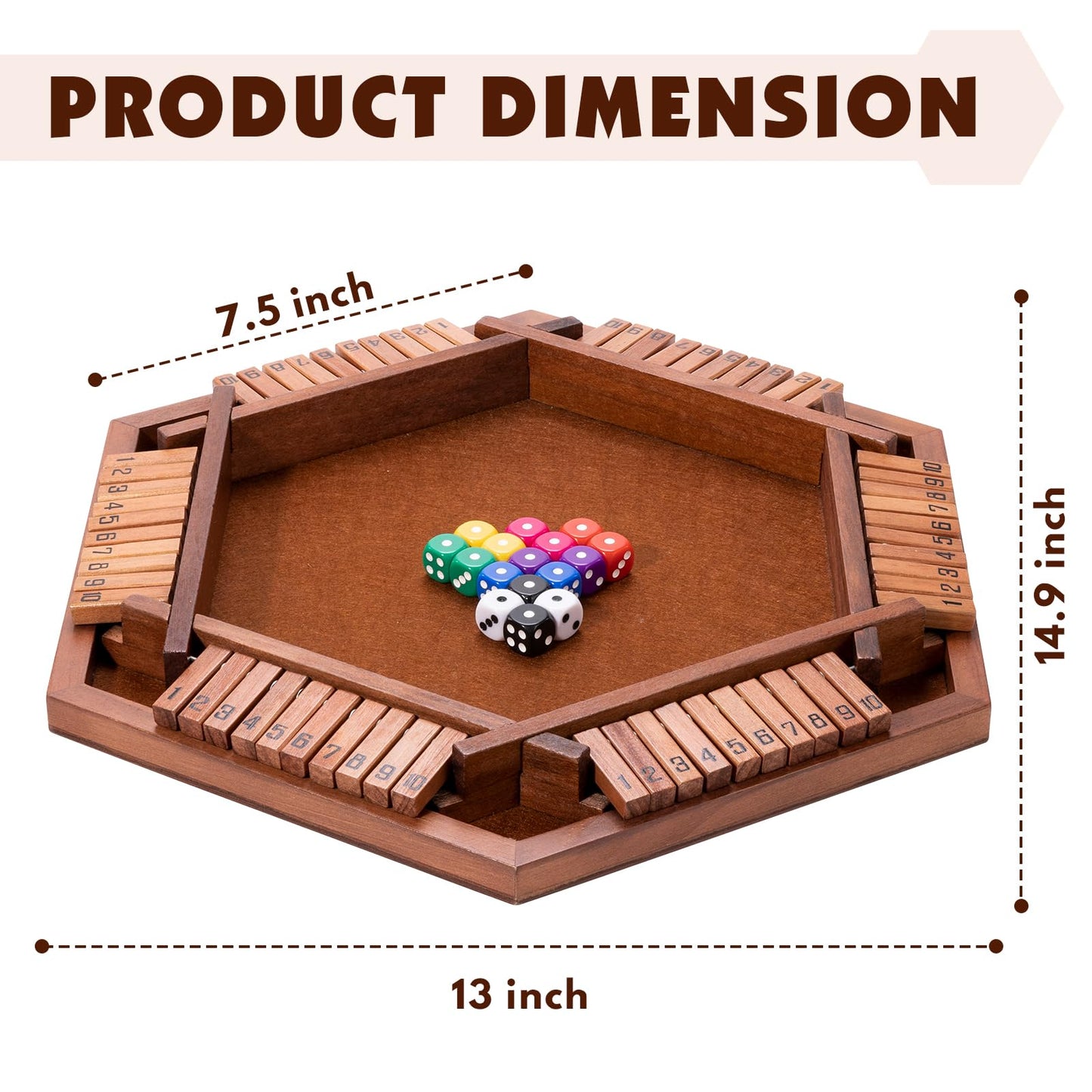 Shut The Box Wood Board Game,2-6 Player Puzzle Game, 16 Dice Educational And Entertaining Classic Tabletop Math Game For Kids