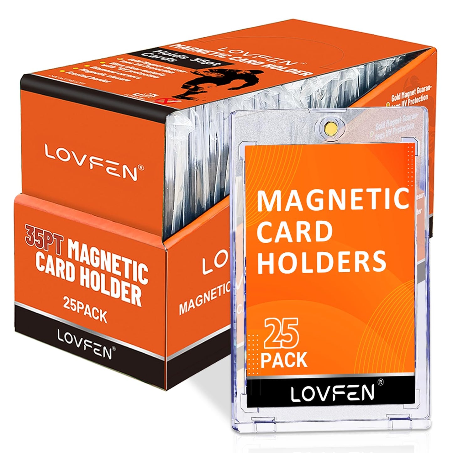 LOVFEN Magnetic Card Holder 25 Packs  35pt Card Holder Touch for Trading Cards  U-V Protection Magnetic Card Case for Baseball Game Sports Cards  Card Protectors Hard Plastic