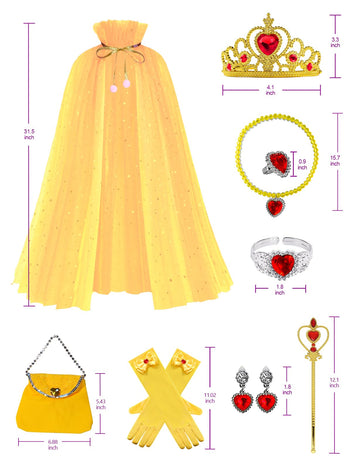 Sabbenia Princess Cape Set For 3-8 Year Old Holiday Gift For Little Girls Dress Up Christmas Halloween Costume(Yellow)