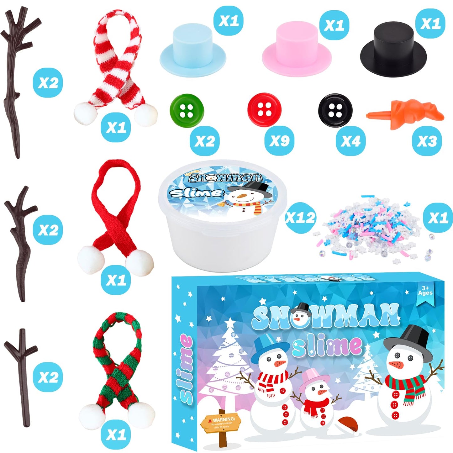Mermaidslime 12 Pack Build A Snowman Kit, Snowman Slime Crafts For Kids, Scented Butter Slime Diy Kit, Party Favor For Girls And