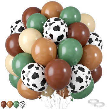 Green And Brown Balloons,60 Pcs 12 Inches Brown Cow Print Cowboy Balloons Retro Green Apricot Khaki Dark Brown Balloons For Birt