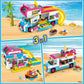 Cubimana 3-In-1 Cat Car Building Set, Girls Camper Van Building Block Sets, Ice Cream Truck City Bus Building Toys With Slide An
