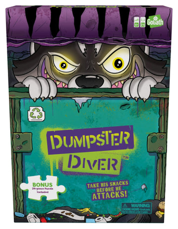 Goliath Dumpster Diver Game W/ 24Pc Puzzle - Take Raccoon'S Snacks Before His Paw Jumps Out To Defend His Goodies - Includes 24-Piece Puzzle