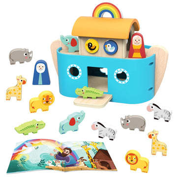 TOOKYLAND Noah's Ark Toy for Toddlers  Baptism Gifts for Boys and Girls  Wooden Animal Shape Sorter  Bible Story Toys with Book  Montessori Educational Toys for 2 3 4 Year Old