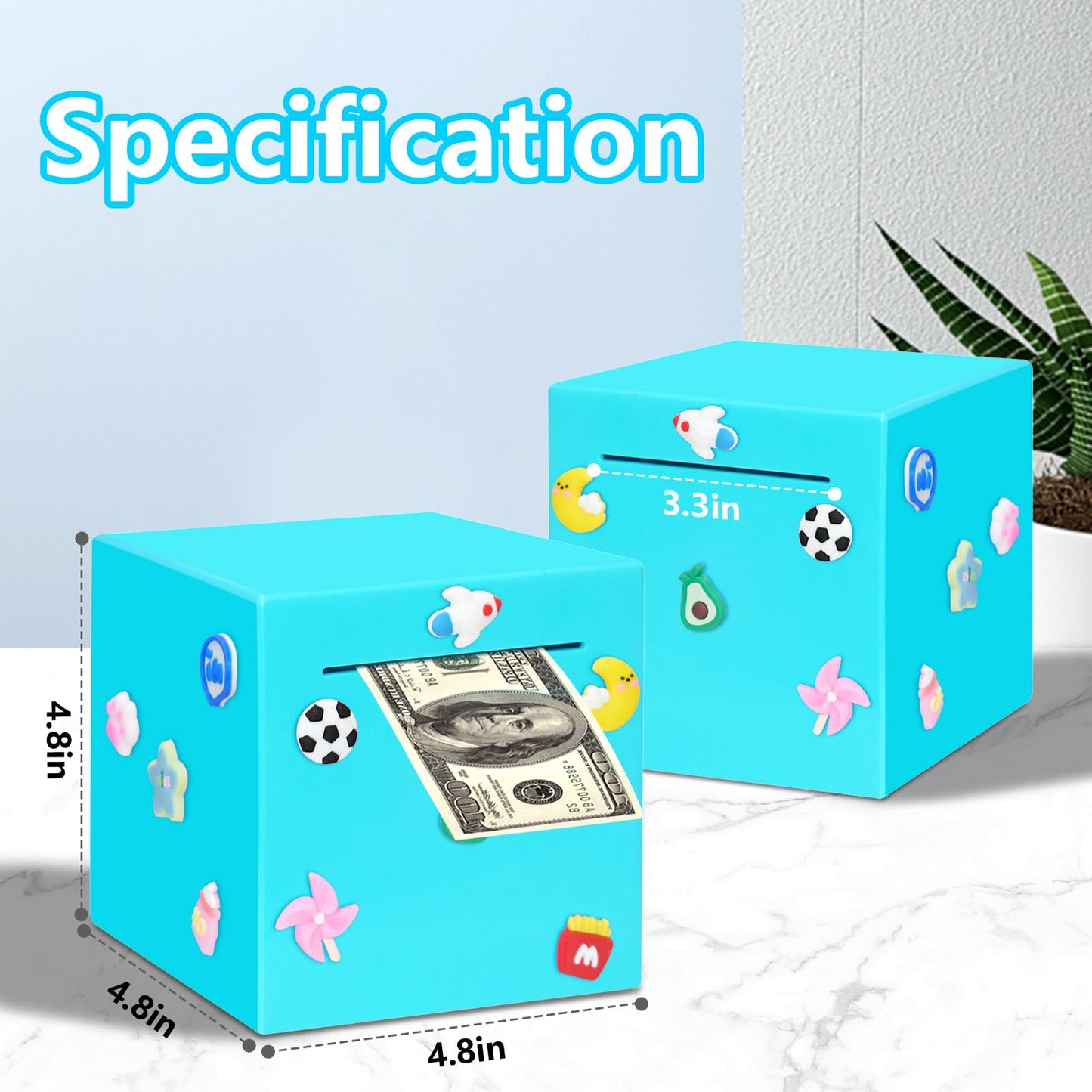 Cargooy mature-themed Piggy Bank Money Safe for mature-themeds Must Break to Open Piggy Bank-ABS Saving Box for Cash DIY Sticker Unopenable Safe Box for Everyone(4.72 inch) (Blue)