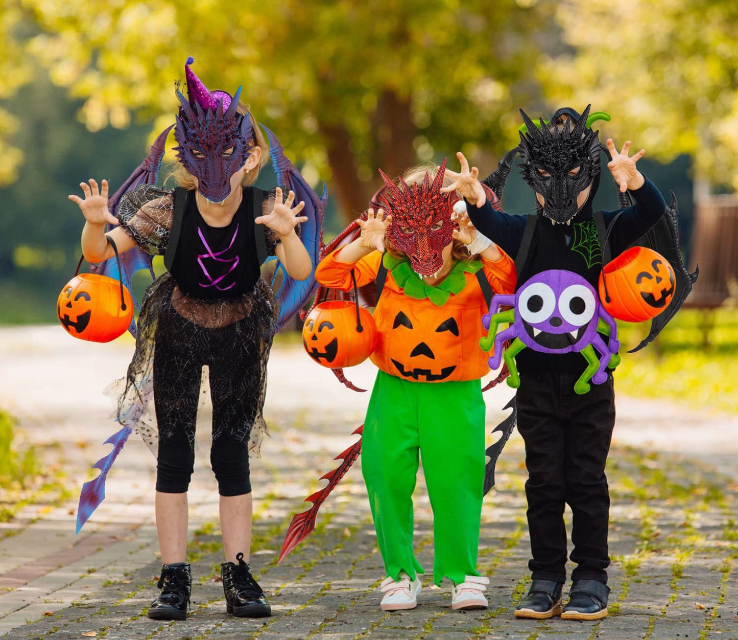 Darlion Kids Dragon Wings Costume Children'S Props Cosplay Wing Dinosaur Tail Mask Set (Purple)