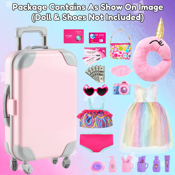 Giftinbox 29Pcs 18 Inch Girl Doll Clothes And Accessories-Travel Play Set For Dolls, Doll Stuff With Clothes, Luggage, Swimsuit,