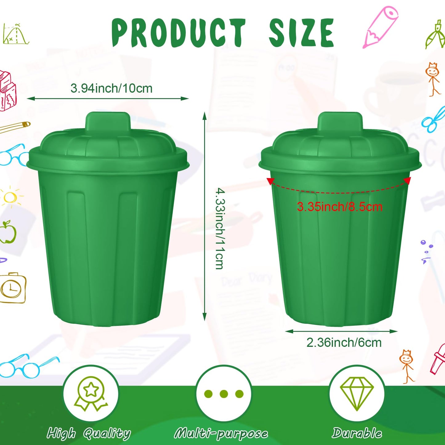 Zubebe 24 Pcs Green Mini Trash Can Mini Toy Garbage Can Small Desktop Trash Bin with Lids for Trash Party Favor Garbage Truck Bi