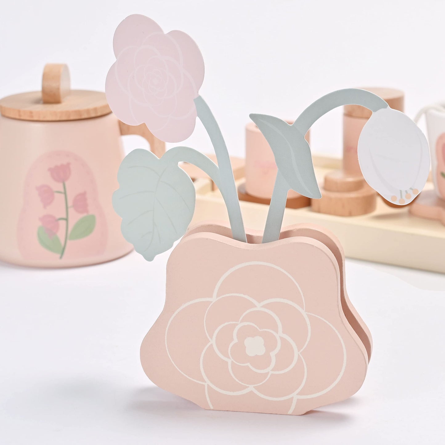 MONT PLEASANT Wooden Tea Set for Little Girls, Wooden Toys, Toddler Tea Set Toy, Play Kitchen Accessories Set, Montessori Toys,