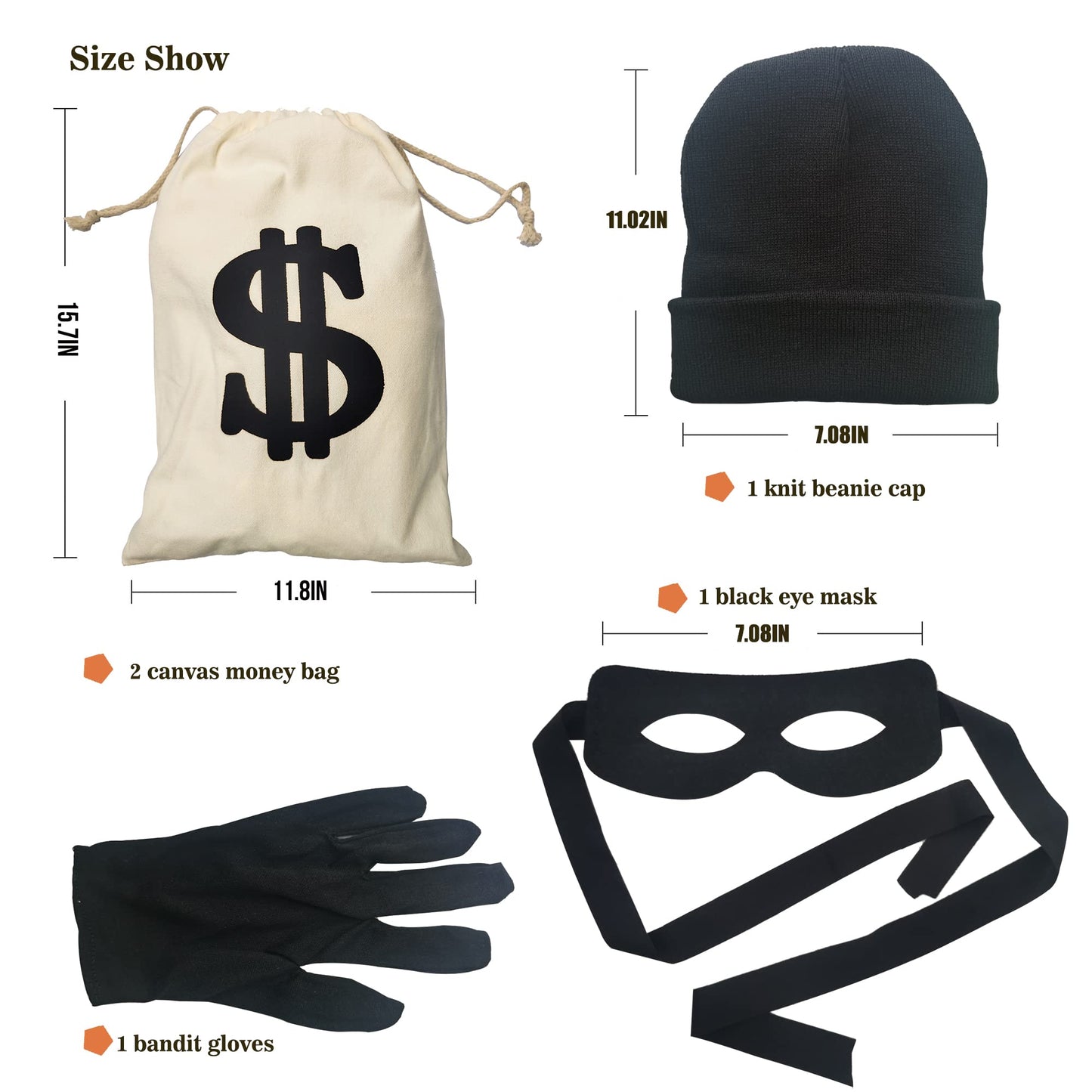 Eylola Robber Costume Set,include robber mask Money bag knitted hat gloves for playing cops and robbers,burglar Halloween costum