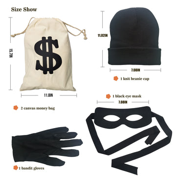 Eylola Robber Costume Set,include robber mask Money bag knitted hat gloves for playing cops and robbers,burglar Halloween costum