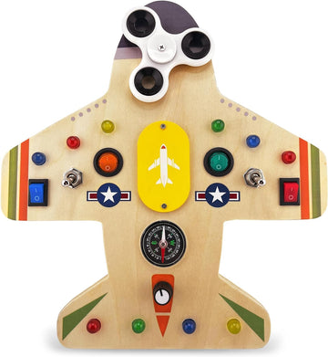 Toddler Montessori Busy Board - Wooden Educational Toy With Lights, Switches, Compass, Relay, Spinner - Sensory Board - Preschoo