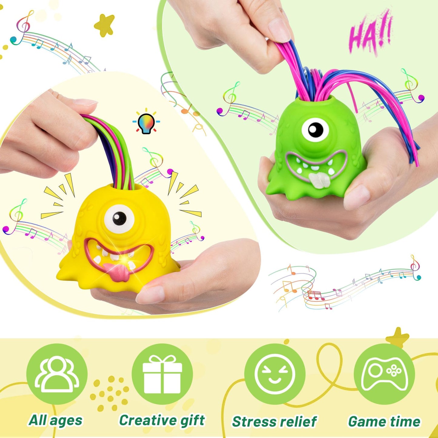 Homqyte Fidget Toys Hair Pulling Stress Relief Toys With Led Light Differernt Screams Novelty Screaming Monster For Adults Teens