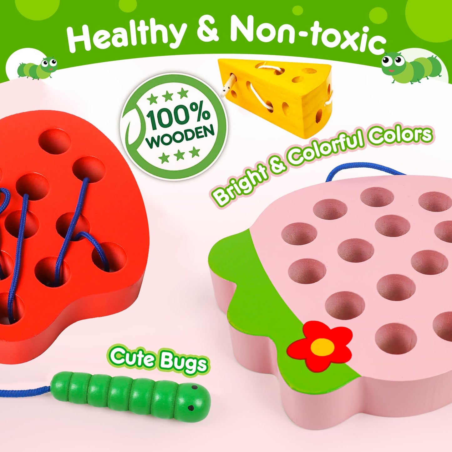 Naodongli Wooden Lacing Toys For Toddlers,Toddler Travel Toys Car Plane Games Toys Montessori Educational Learning Fine Motor Skills For Boys Girls Ages 3+(3 Pack Threading Toys)