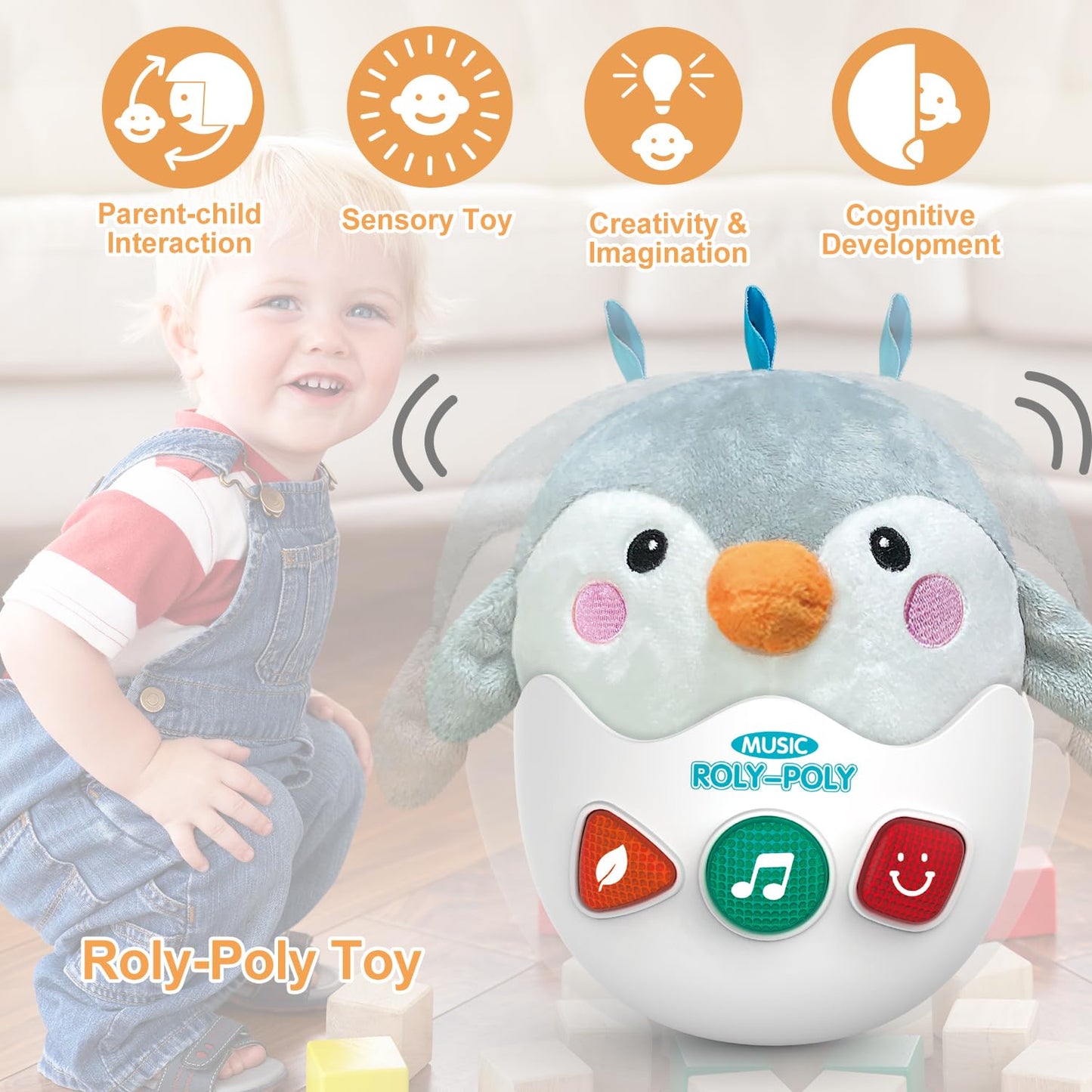 Wowohage Infant Toys 0-3-6-12 Months Shower Gifts, Plush Penguin Musical Toys, Cute Stuffed Animal Baby Toys With Light & Sounds