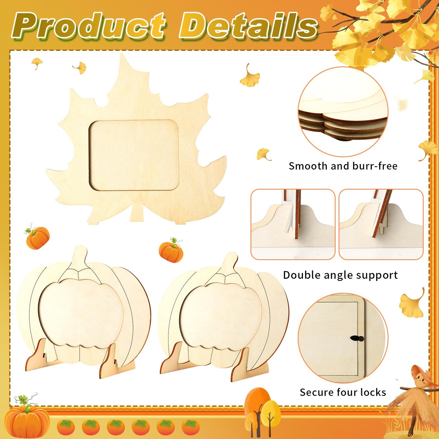 Geelin 12 Pack Thanksgiving DIY Picture Frame Craft Kits Wooden Pumpkin Maple Leaf Photo Frames Bulk Fall Thanksgiving Crafts fo