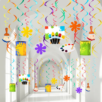 Shappy 54 Pieces Art Painting Party Decorations Artist Hanging Swirls Colorful Paint Themed Birthday Ceiling Decorations for Kid