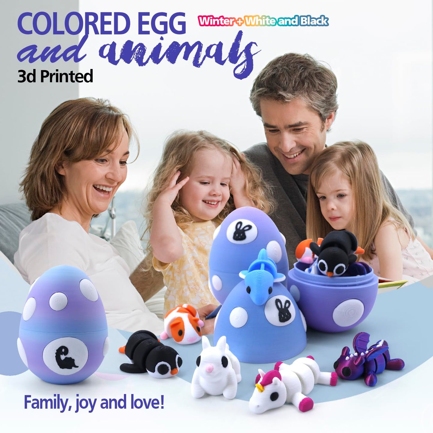 HyBaiS Mystery Mini 3D Printed Articulated Animal Figurines Set with Egg Little Cute Animals Pocket Pet 3D Animals Toys 3D Printed Miniature Figurines Gifts(Unicorn&Rabbit)