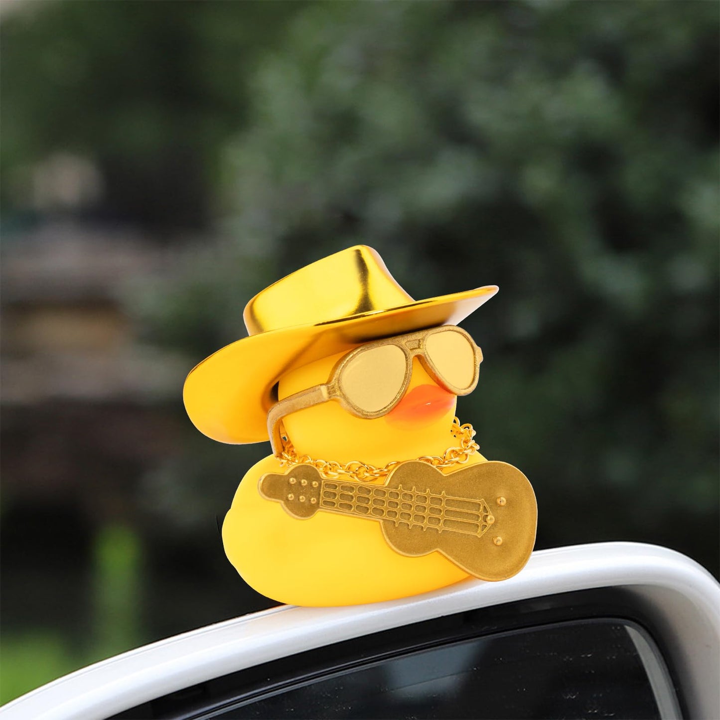 Wonuu Cowboy Hat Car Rubber Ducks, Dashboard Decorations Rubber Ducky For Car Ornament Cute Duck With Hat, Glasses, Necklace, Mi
