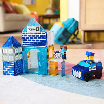 MAGNA-TILES Police Station 35-Piece Magnetic Building Set, 17"x3"x12", Multi-color, Durable ABS Plastic, Model 252035PS