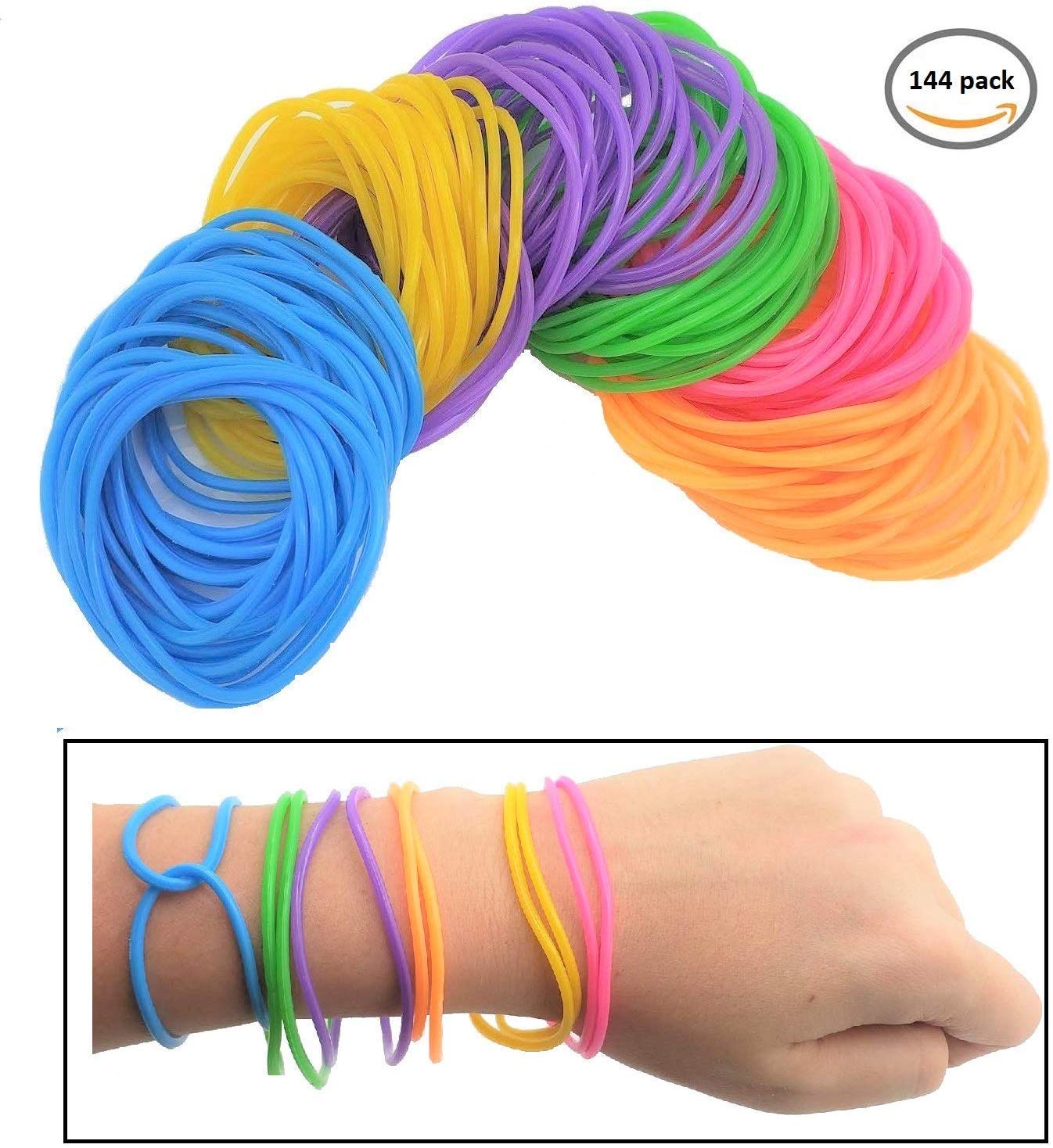 Zugar Land 80s Colorful Neon Jelly Bracelets (7'') Child Size. Retro Rock Pop Star Rainbow Diva Disco Gel Bands (1 Pack - 144 Pc