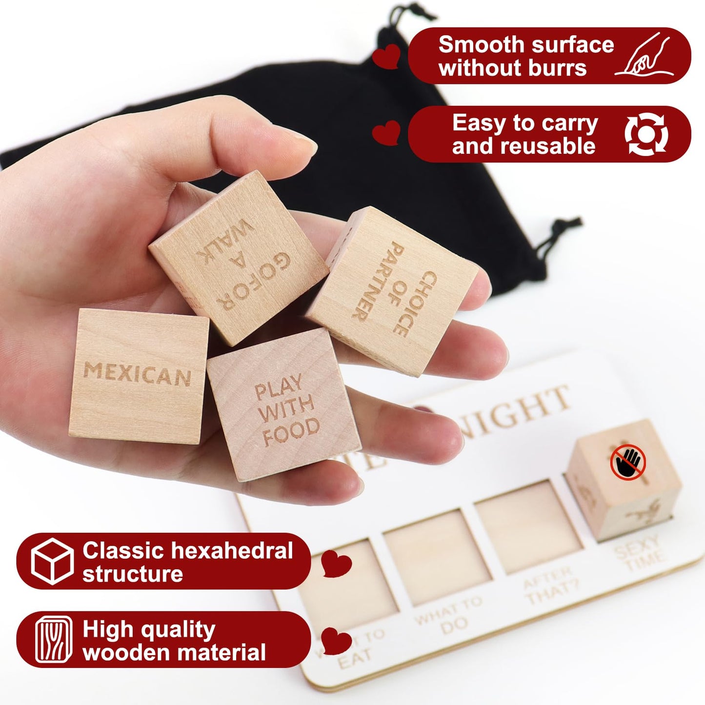 Date Night Dice, Fun Dicey Date Game, Wooden Night Dating Decision Dice Set, Valentines Gifts For Him Her, Couples Wedding For H