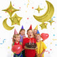 TONIFUL 52pcs Gold Moon & Star Foil Balloons - Large Moon Shape & Star Mylar Foil Balloons for Birthday, Wedding, Baby Shower, A