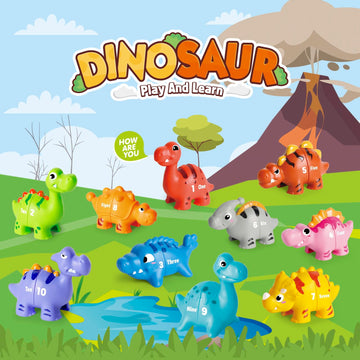 HAPPYMATE 20 PCS Dinosaur Number Learning Toys for Toddlers 2-4, 10 Different Dinosaur Figures, Double Sided Number Matching Gam