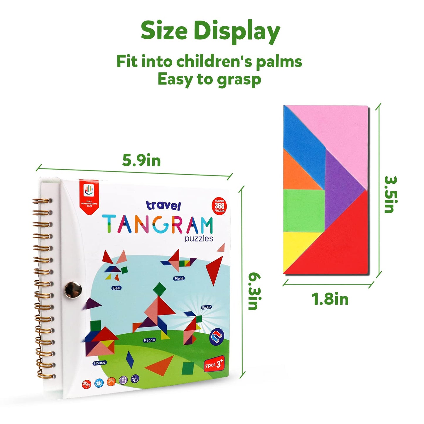 Kizh Travel Tangram Puzzle Book Game - Magnetic Jigsaw Shapes, 2Pcs, STEM Educational Toy for Kids & Adults, Model: kizhpz301