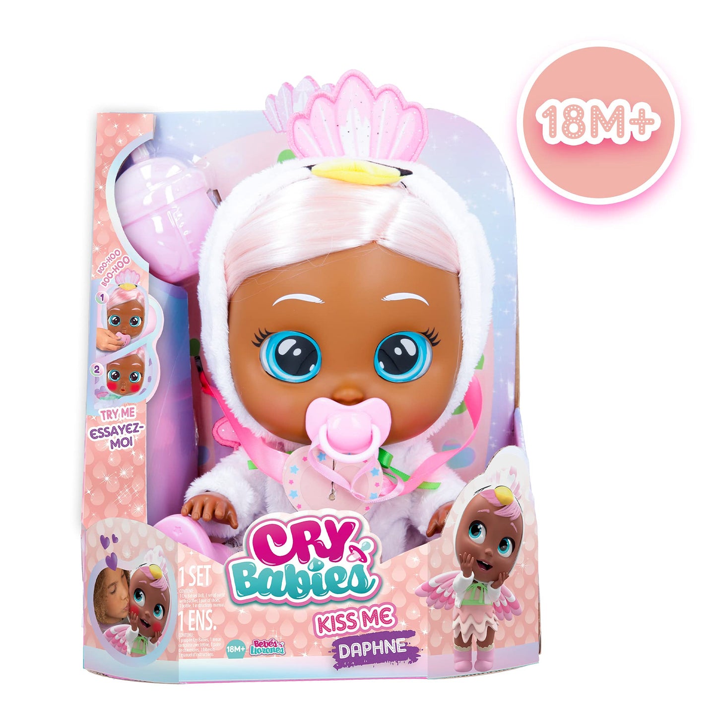 Cry Babies Kiss Me Daphne - 12' Baby Doll | Deluxe Blushing Cheeks Feature | Shimmery Changeable Outfit With Bonus Baby Bottle, For Girls And Kids 18M And Up