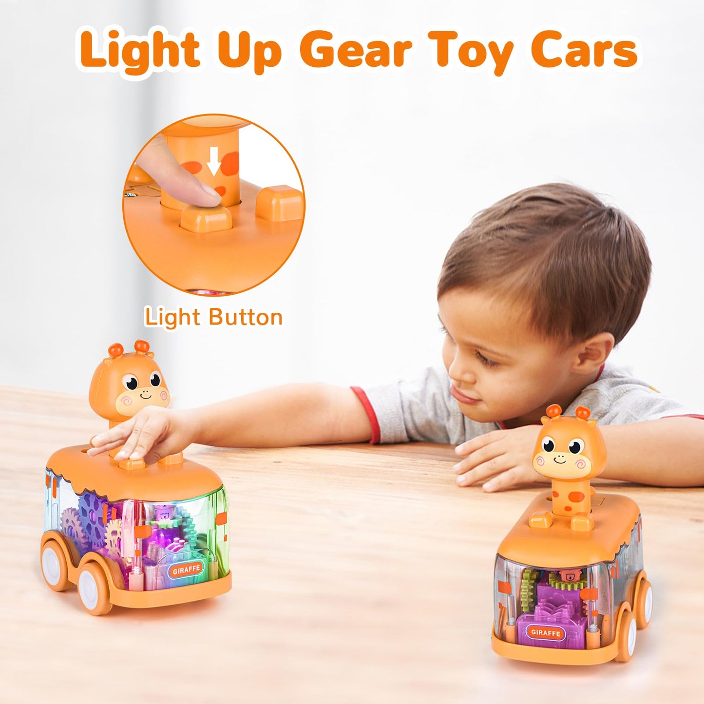 ShinySong Baby Toy Cars Press and Go Car for Toddler, Light Up Toys Birthday Gifts for Kids Boys Girls, Giraffe 2PCS