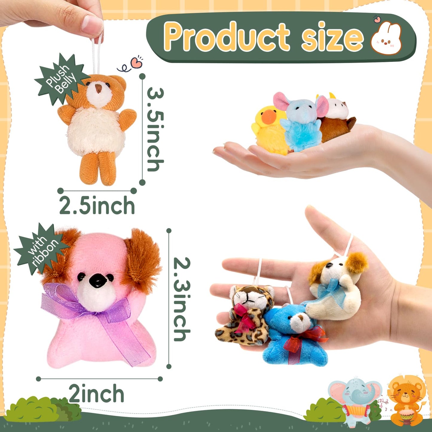 JoyRapt 36 Pack Small Stuffed Animals - Plush Fabric Party Favors, Easter Basket Stuffers, 2.3"-2.5" Each, Bulk Gifts for Kids