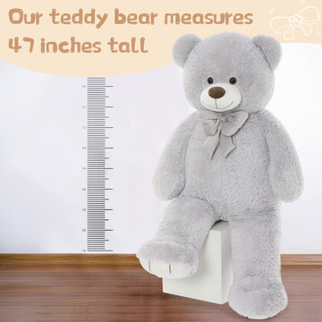 Tezituor Big Teddy Bear 4 Feet, Soft Giant Stuffed Animal Life Size 47 Inch Plush Bear Toy Valentines Christmas Birthday Gift For Girlfriend Kids,Grey