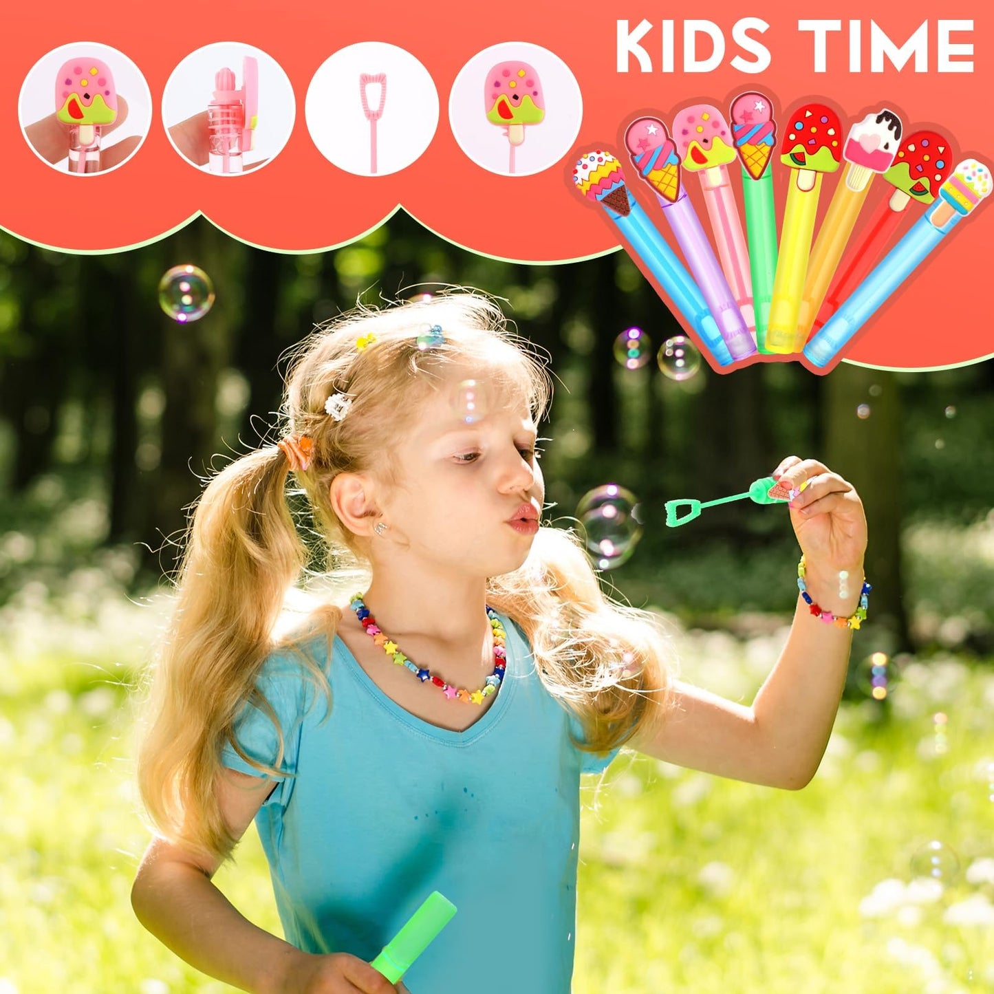 48 Pieces Mini Ice Cream Bubbles Wands Ice Cream Theme Party Favors Party Supplies Decorations For Kids Adults Goodie Bag Filler
