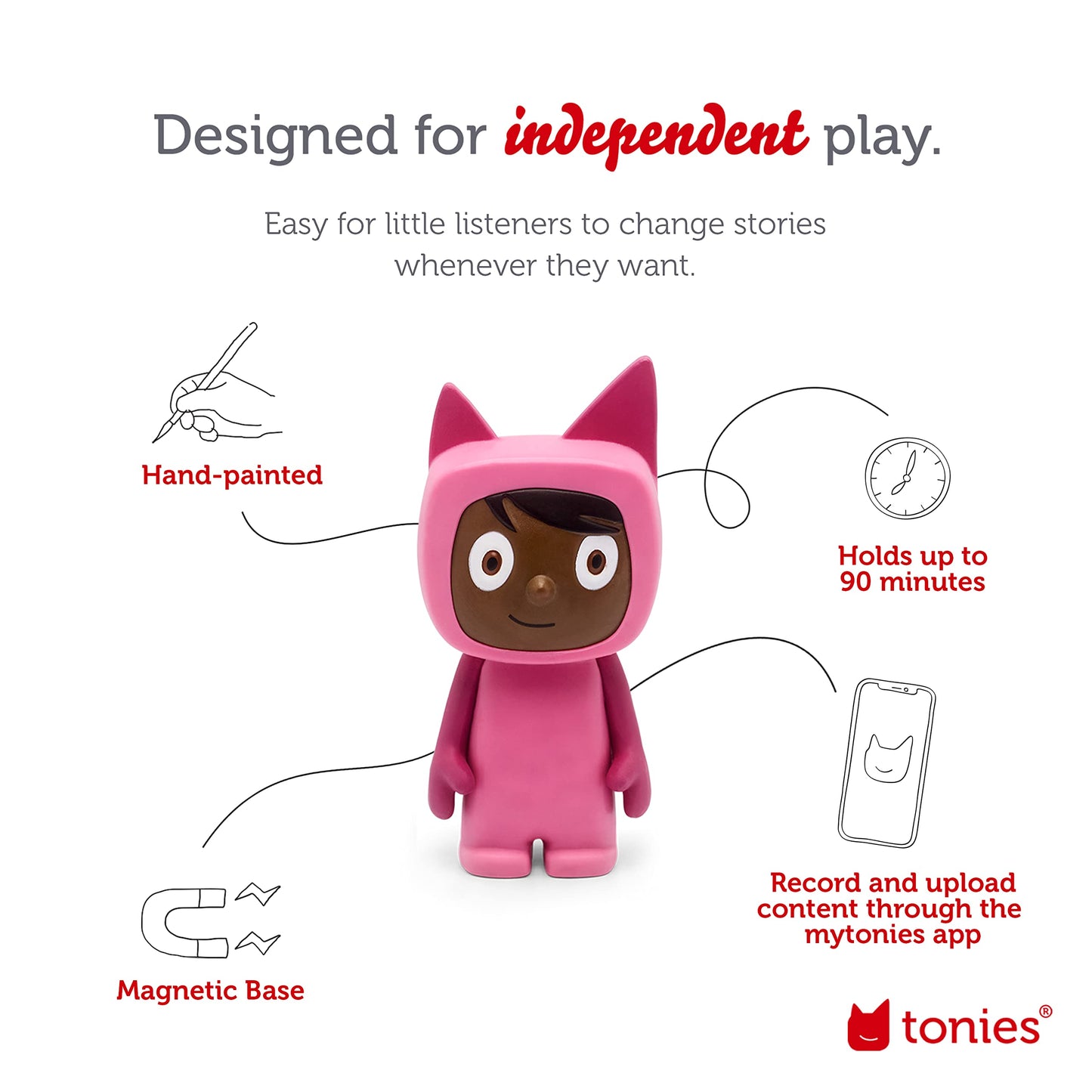 Tonies Creative Audio Character - Record And Upload Up To 90 Minutes Of Your Own Stories And Songs - Pink/Dark