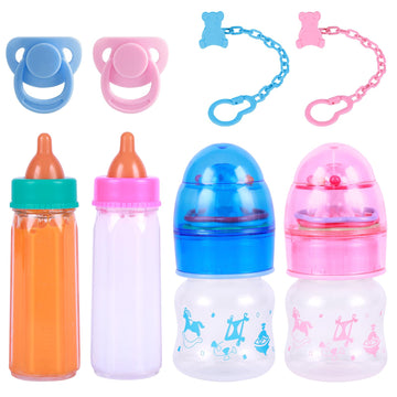 Babeside Baby Doll Bottles With Disappearing Milk And Juice Magic Bottles, Magnetic Pacifiers And Pacifier Clips Chain For Reborn Baby Dolls Girls & Boys, 8 Pcs Baby Doll Accessories Set