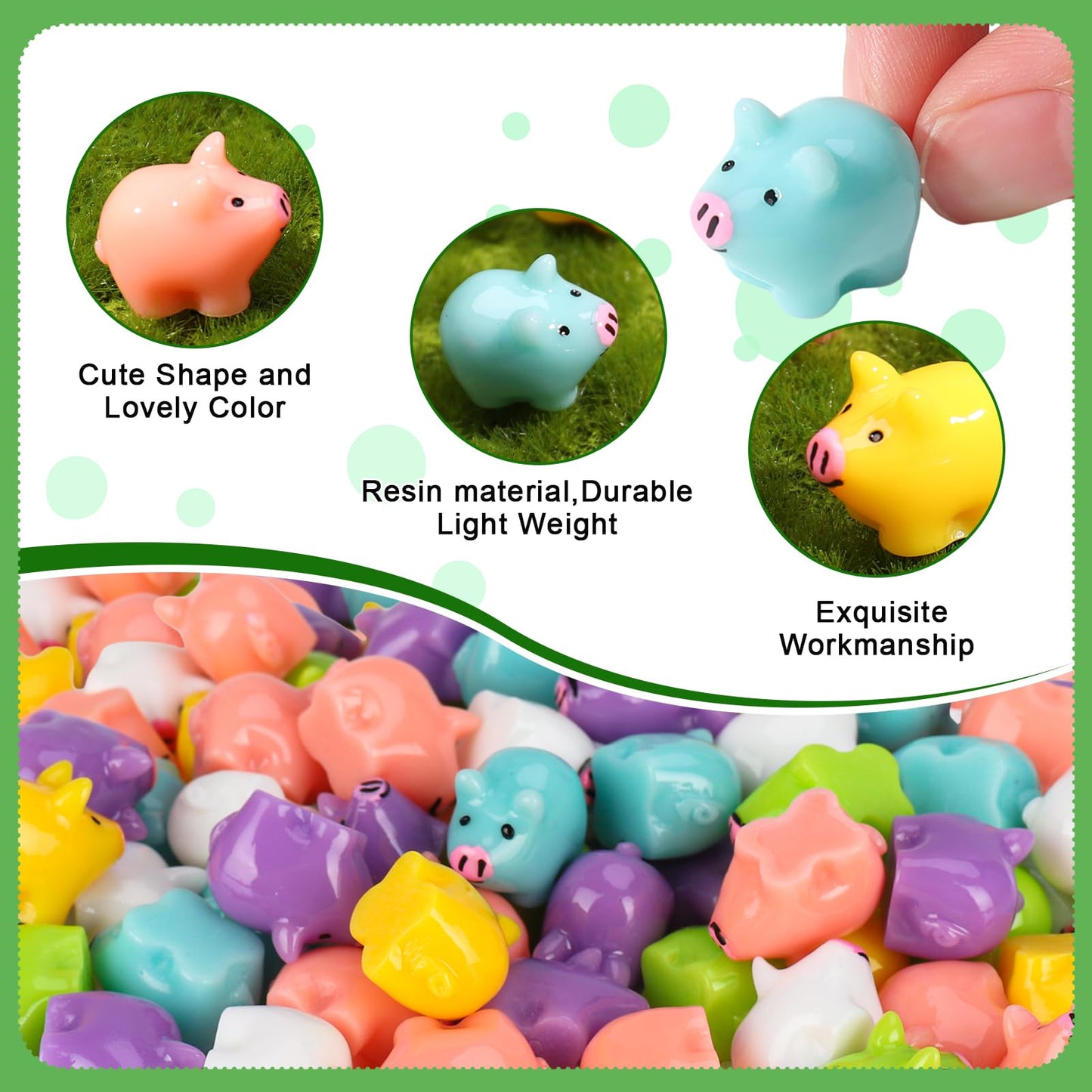 Fuyamp 120Pcs Colorful Mini Resin Pigs Tiny Pigs Miniature Ornament Pig Charms For Garden Landscape Aquarium Dollhouse Birthday