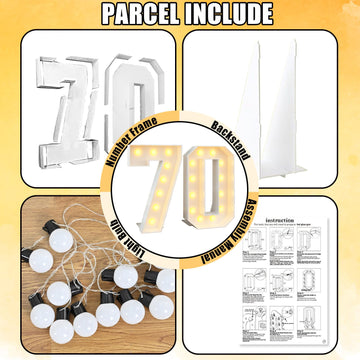 4Ft Light Up Numbers 70 Mosaic Numbers Marquee Frame With Slots For 70Th Birthday Party Large Cardboard With Light Bulbs Pre-Cut Kit Giant Cut-Out Thick Foam Board Sign Diy Decorations Anniversary