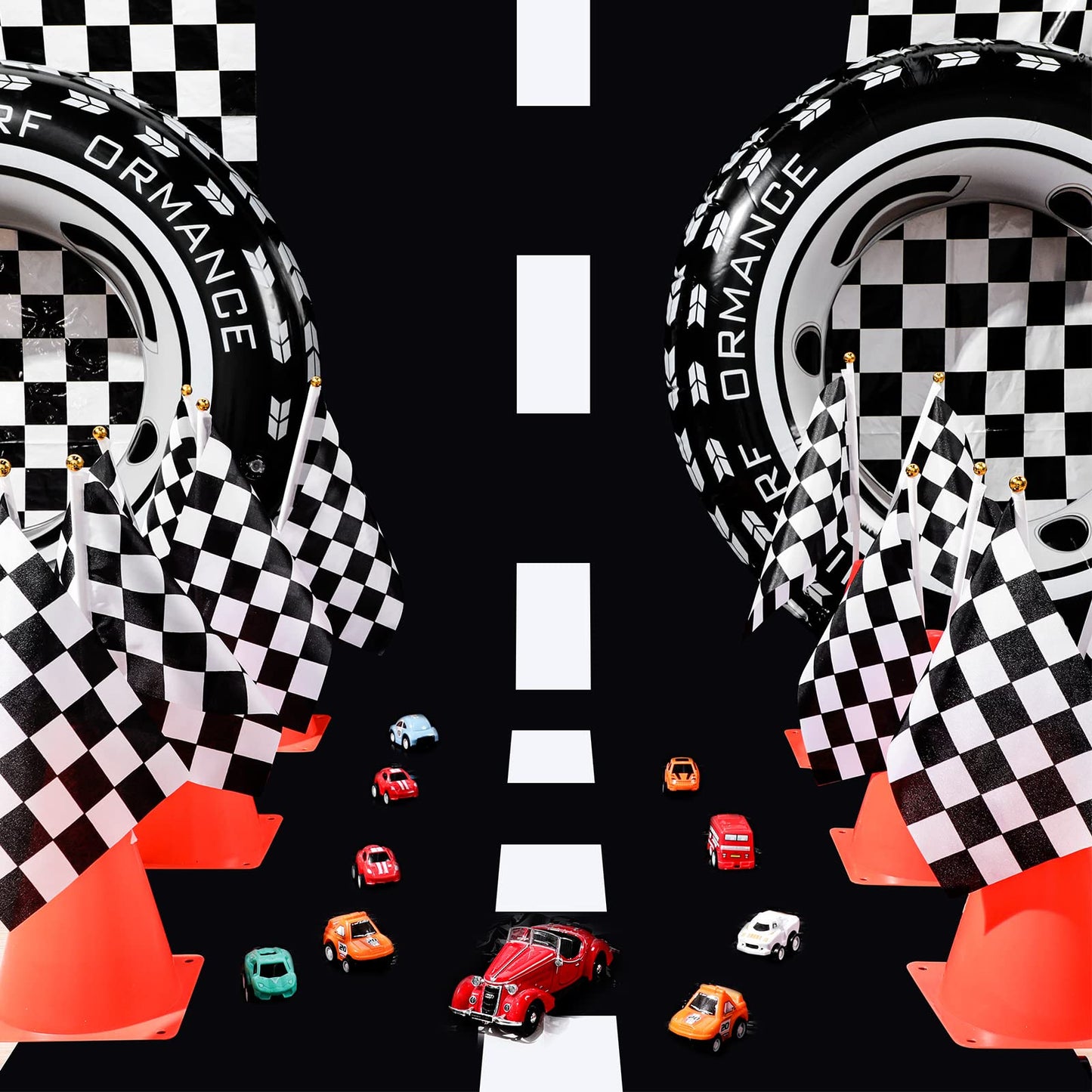 Racetrack Floor Running Black Racer Party Decoration Mat Road Table Runner Long Racetrack Tablecloth Drag For Party (Fresh Style