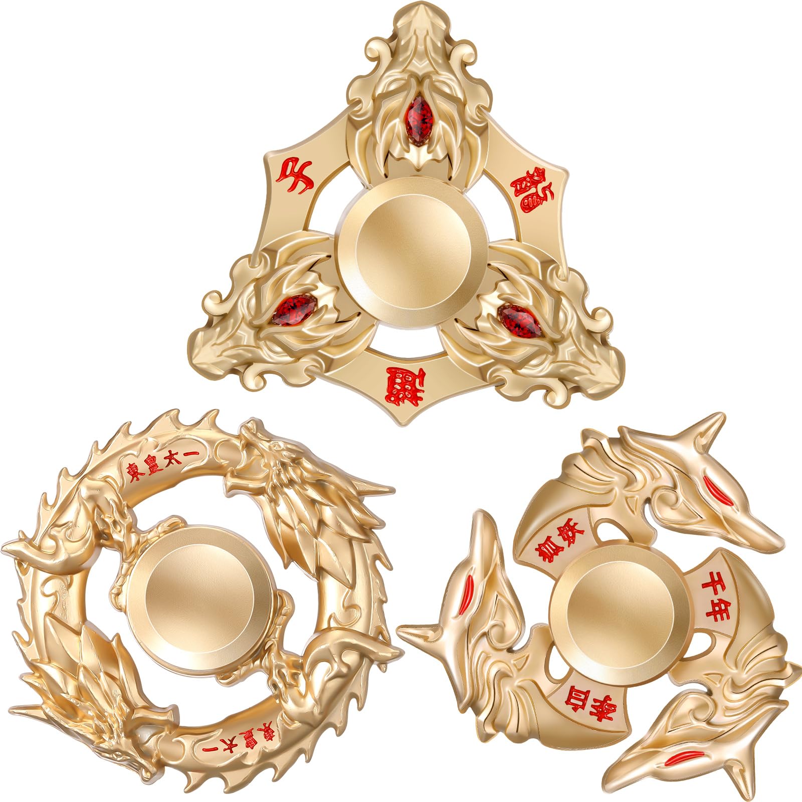 Bbto 3 Pieces Dragon Spinner Metal Spinners Cool Fingertip Spinners Metal Finger Spinner For Anxiety Stress Relief Toy Party Favor (Gold)