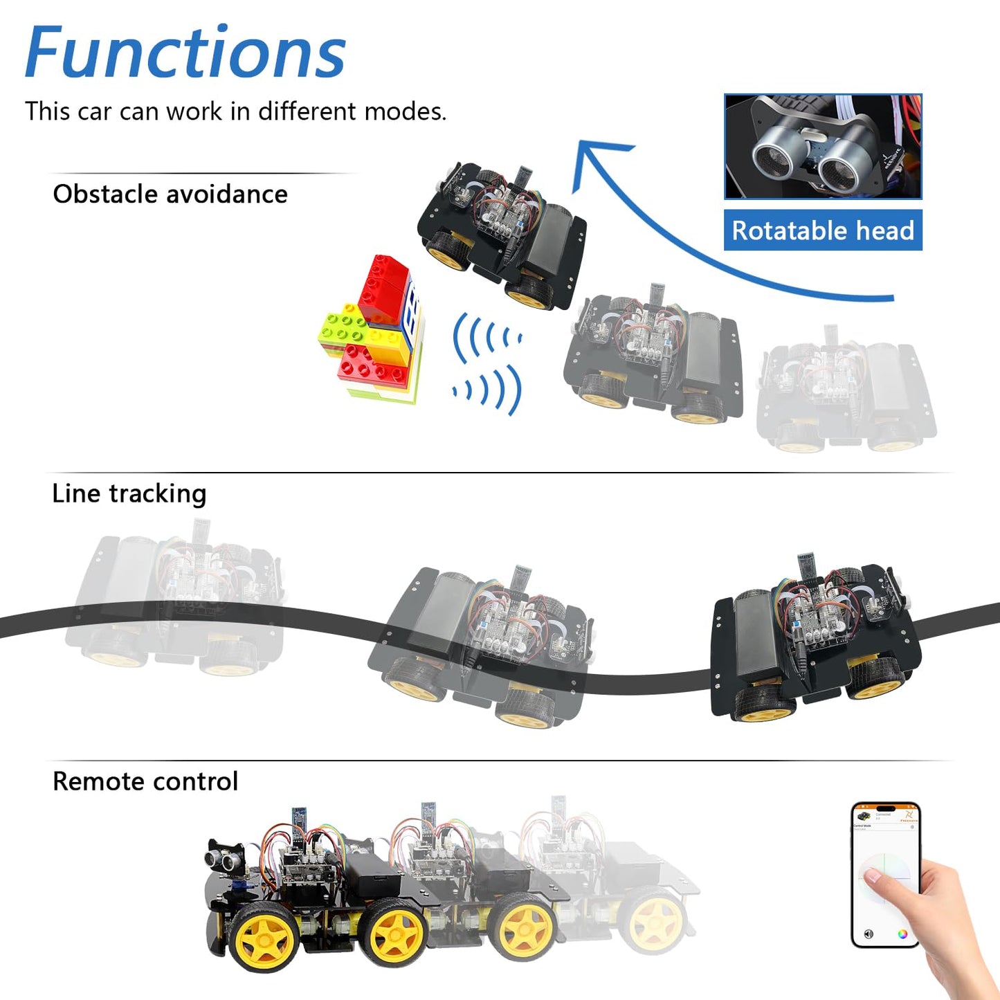 Freenove 4Wd Car Kit (Compatible With Arduino Ide), Line Tracking, Obstacle Avoidance, Ultrasonic Sensor, Wireless Control Motor