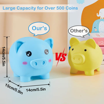 Piggy Bank Girls, Unbreakable Piggy Banks Large Money Coin Bank For Kids With Diy Stickers, For Birthday, Easter, Baby Shower, Blue